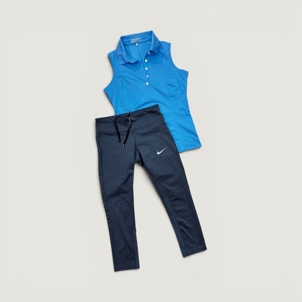 Nike Bundle Golf & Running Set‎ Womens XS Blue Polo Gray Cropped Leggings